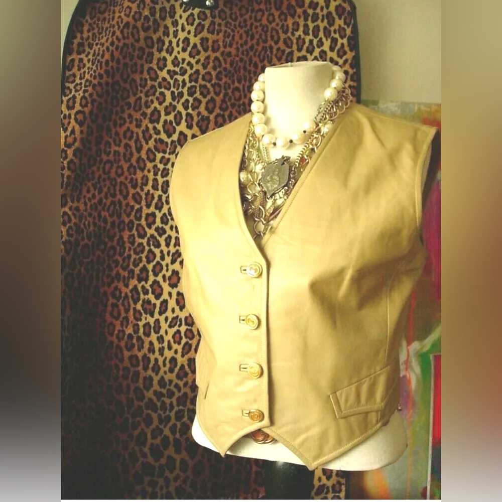 Ultra RARE Vintage GUCCI Leather VEST Statement Wardrobe Retro Mod 1960's GG Sm